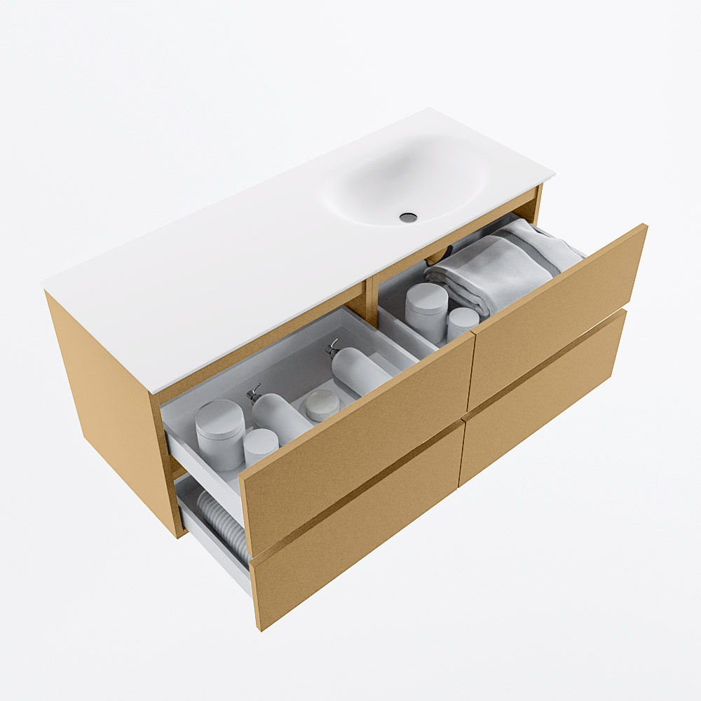 MONDIAZ VICA 120cm mueble de baño Oro 4 cajones. Lavabo MOON Derecho sin orificio, color Talc. 7 MONDIAZ VICA 120cm mueble de baño Oro 4 cajones. Lavabo MOON Derecho sin orificio, color Talc. - Imagen 7