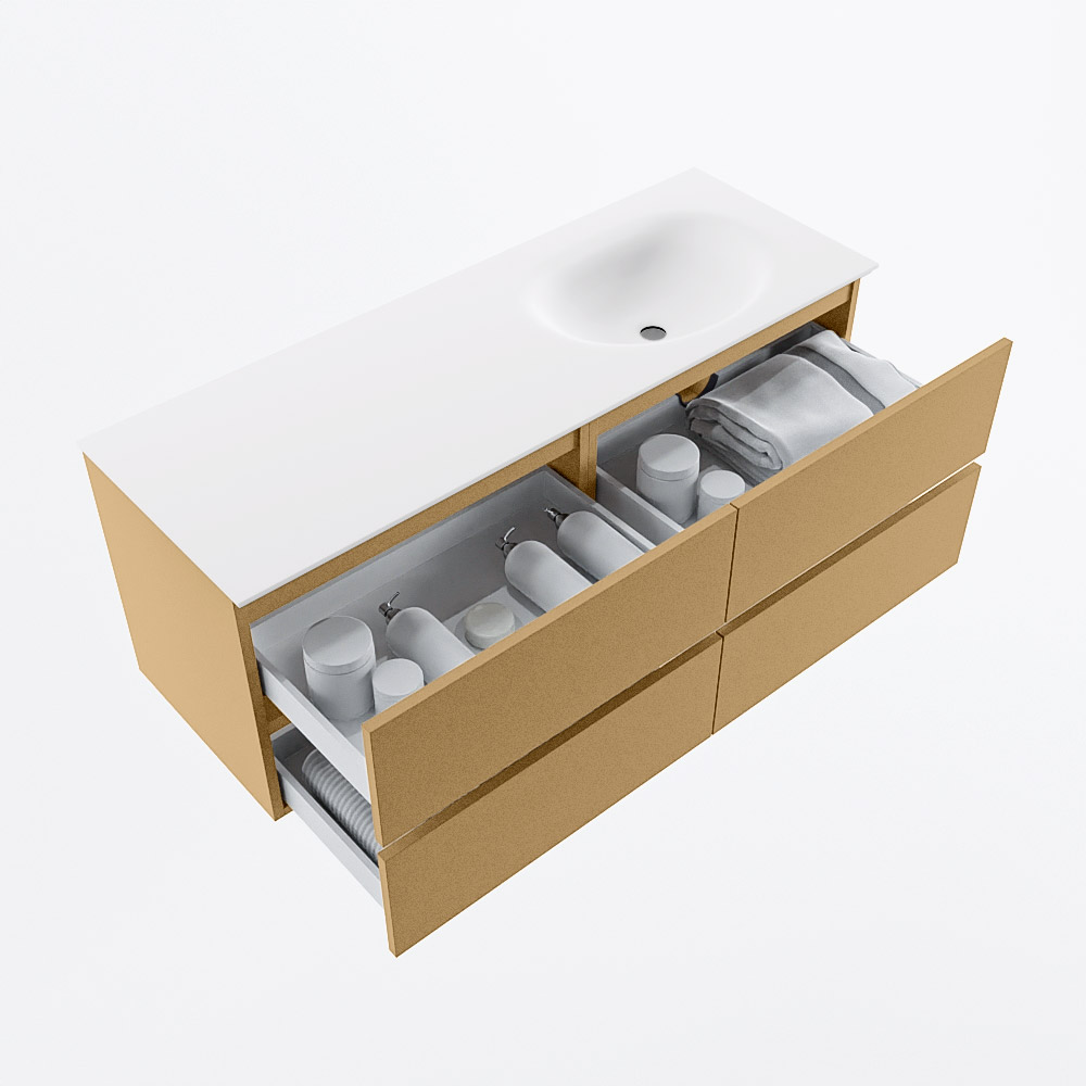 MONDIAZ VICA 130cm mueble de baño Oro 4 cajones. Lavabo MOON Derecho 1 orificio, color Talc. 7 MONDIAZ VICA 130cm mueble de baño Oro 4 cajones. Lavabo MOON Derecho 1 orificio, color Talc. - Imagen 7