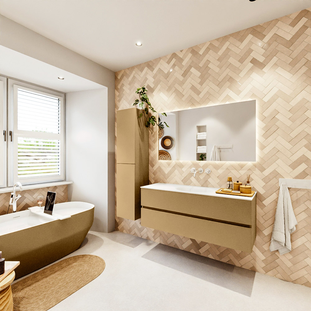 MONDIAZ VICA 130cm mueble de baño Oro 2 cajones. Lavabo MOON Centro sin orificio, color Talc. 4 MONDIAZ VICA 130cm mueble de baño Oro 2 cajones. Lavabo MOON Centro sin orificio, color Talc. - Imagen 4