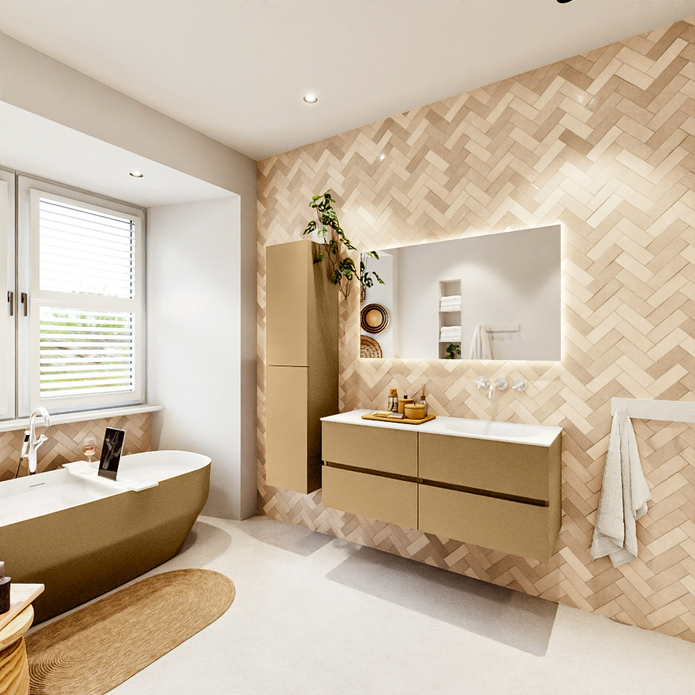 MONDIAZ VICA 120cm mueble de baño Oro 4 cajones. Lavabo MOON Derecho sin orificio, color Talc. 4 MONDIAZ VICA 120cm mueble de baño Oro 4 cajones. Lavabo MOON Derecho sin orificio, color Talc. - Imagen 4