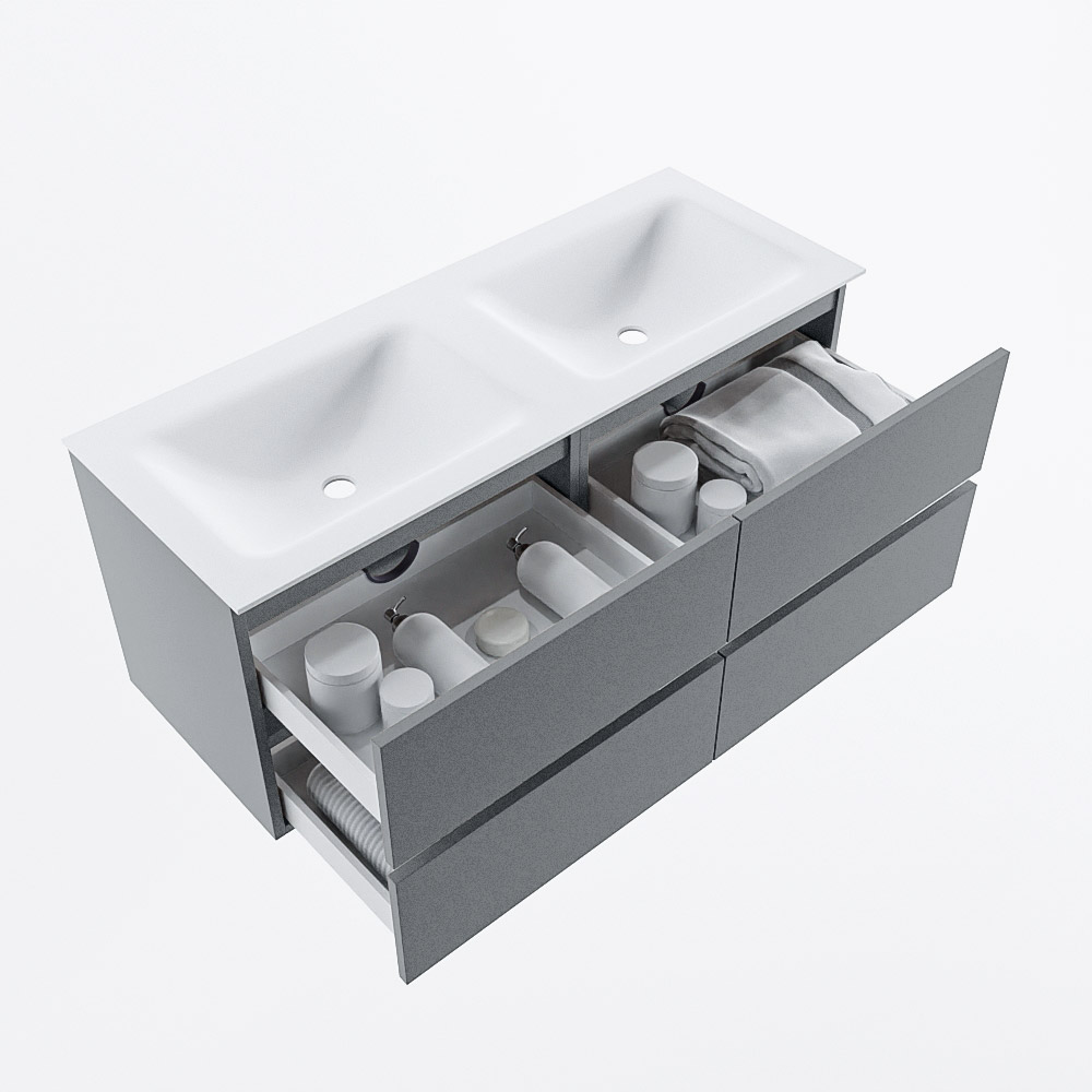 MONDIAZ VICA 120cm mueble de baño Plata 4 cajones. Lavabo CLOUD Doble sin orificio, color Talc. 7 MONDIAZ VICA 120cm mueble de baño Plata 4 cajones. Lavabo CLOUD Doble sin orificio, color Talc. - Imagen 7