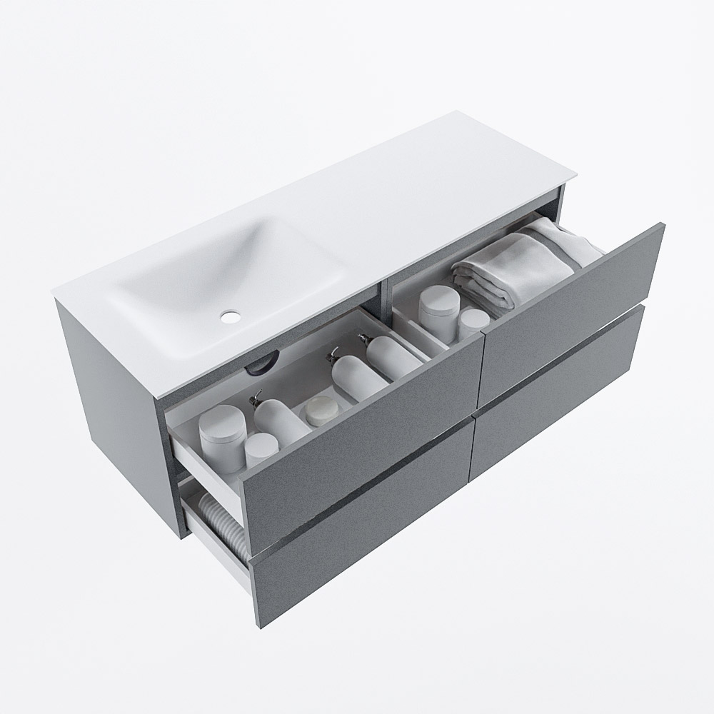MONDIAZ VICA 130cm mueble de baño Plata 4 cajones. Lavabo CLOUD Izquierda 1 orificio, color Talc. 7 MONDIAZ VICA 130cm mueble de baño Plata 4 cajones. Lavabo CLOUD Izquierda 1 orificio, color Talc. - Imagen 7