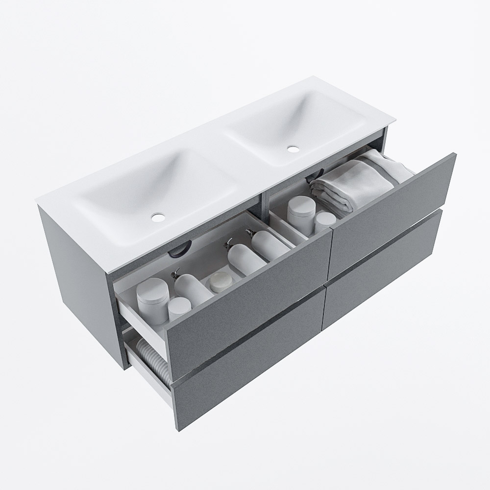 MONDIAZ VICA 130cm mueble de baño Plata 4 cajones. Lavabo CLOUD Doble sin orificio, color Talc. 7 MONDIAZ VICA 130cm mueble de baño Plata 4 cajones. Lavabo CLOUD Doble sin orificio, color Talc. - Imagen 7