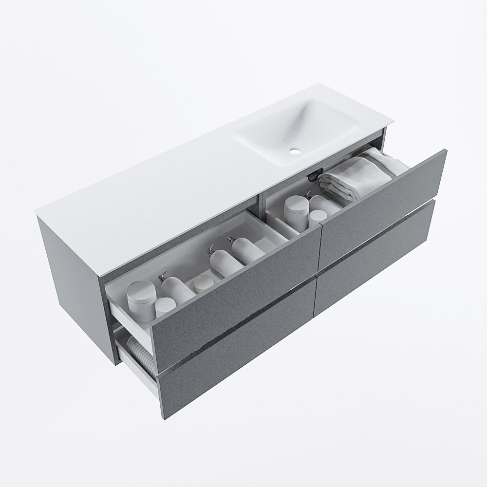 MONDIAZ VICA 150cm mueble de baño Plata 4 cajones. Lavabo CLOUD Derecho 1 orificio, color Talc. 7 MONDIAZ VICA 150cm mueble de baño Plata 4 cajones. Lavabo CLOUD Derecho 1 orificio, color Talc. - Imagen 7
