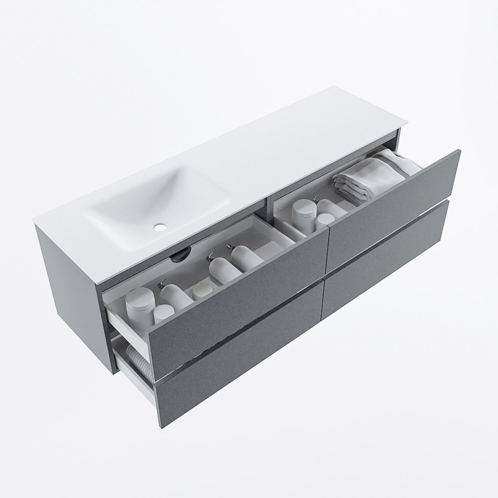 MONDIAZ VICA 160cm mueble de baño Plata 4 cajones. Lavabo CLOUD Izquierda 1 orificio, color Talc. 7 MONDIAZ VICA 160cm mueble de baño Plata 4 cajones. Lavabo CLOUD Izquierda 1 orificio, color Talc. - Imagen 7