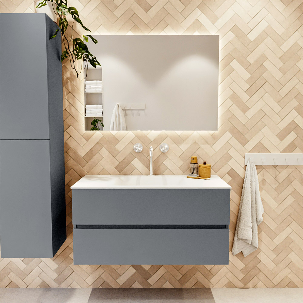 MONDIAZ VICA 100cm mueble de baño Plata 2 cajones. Lavabo CLOUD Centro 1 orificio, color Talc. 2 color Talc.