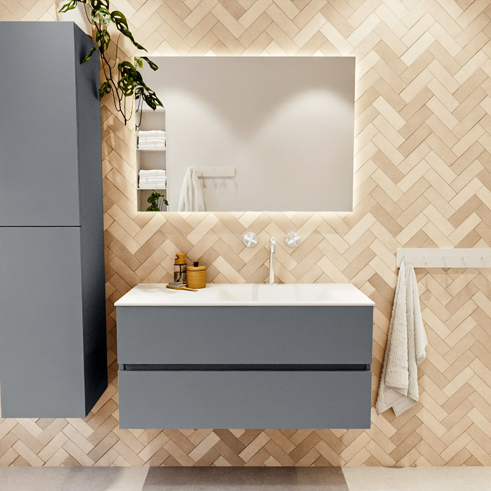 MONDIAZ VICA 100cm mueble de baño Plata 2 cajones. Lavabo CLOUD Derecho 1 orificio, color Talc. 2 color Talc.