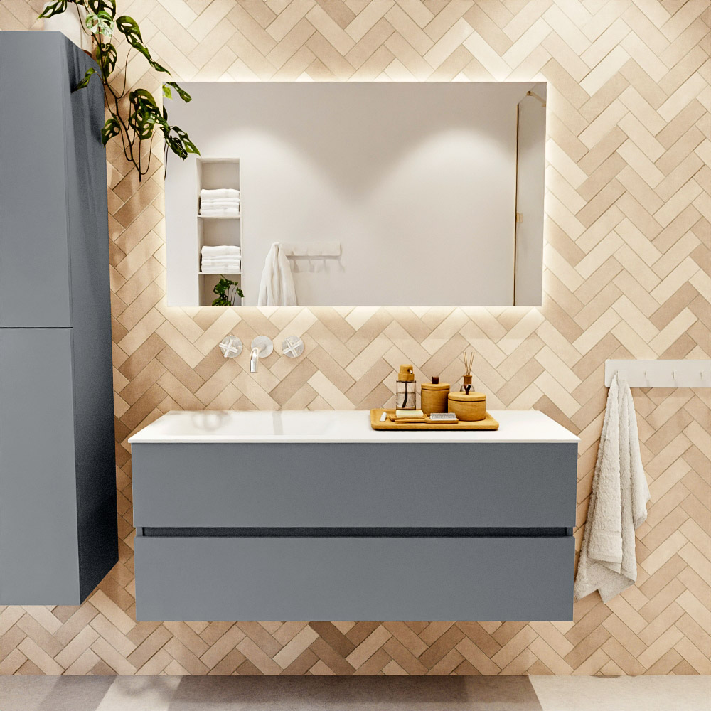 MONDIAZ VICA 120cm mueble de baño Plata 2 cajones. Lavabo CLOUD Izquierda sin orificio, color Talc. 2 color Talc.