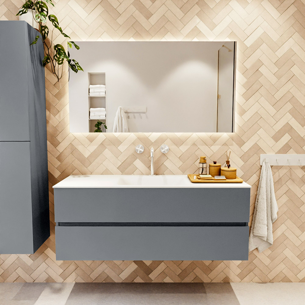 MONDIAZ VICA 130cm mueble de baño Plata 2 cajones. Lavabo CLOUD Centro 1 orificio, color Talc. 2 color Talc.