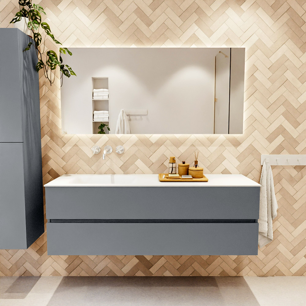 MONDIAZ VICA 150cm mueble de baño Plata 2 cajones. Lavabo CLOUD Izquierda sin orificio, color Talc. 2 color Talc.