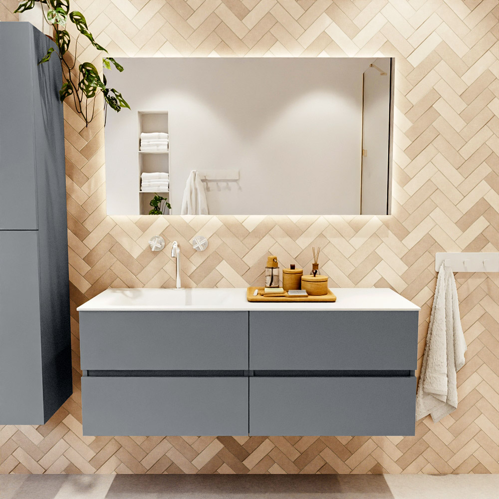 MONDIAZ VICA 130cm mueble de baño Plata 4 cajones. Lavabo CLOUD Izquierda 1 orificio, color Talc. 2 color Talc.