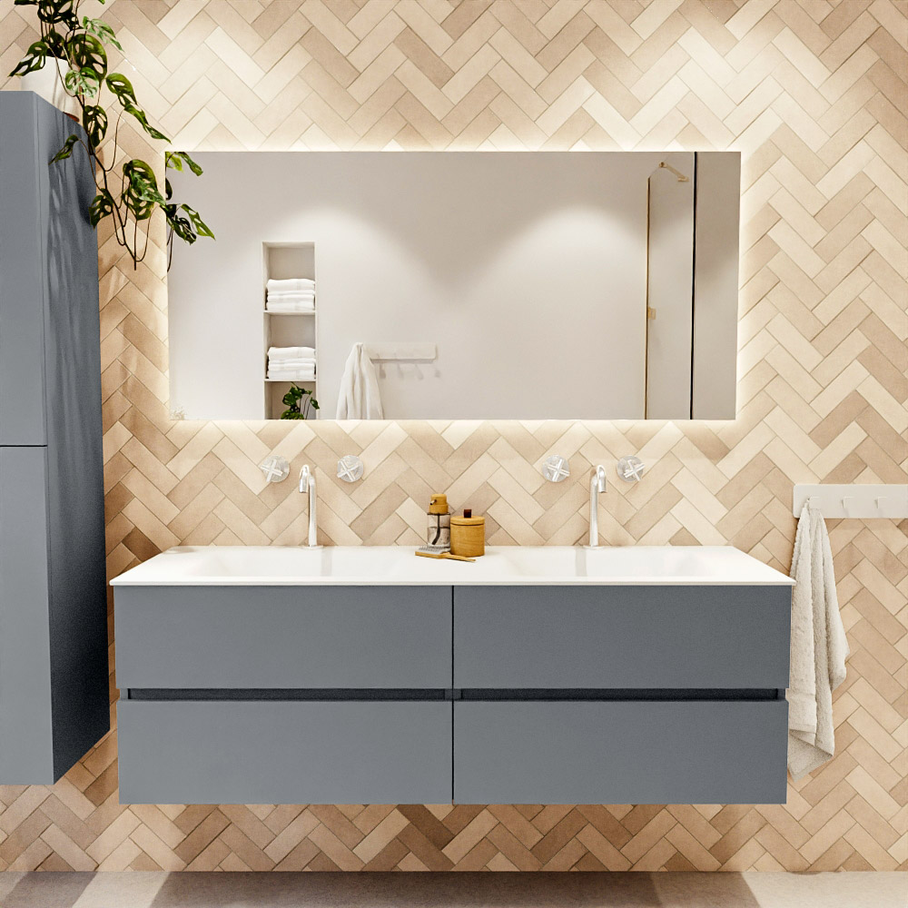 MONDIAZ VICA 150cm mueble de baño Plata 4 cajones. Lavabo CLOUD Doble 2 orificios, color Talc. 2 color Talc.