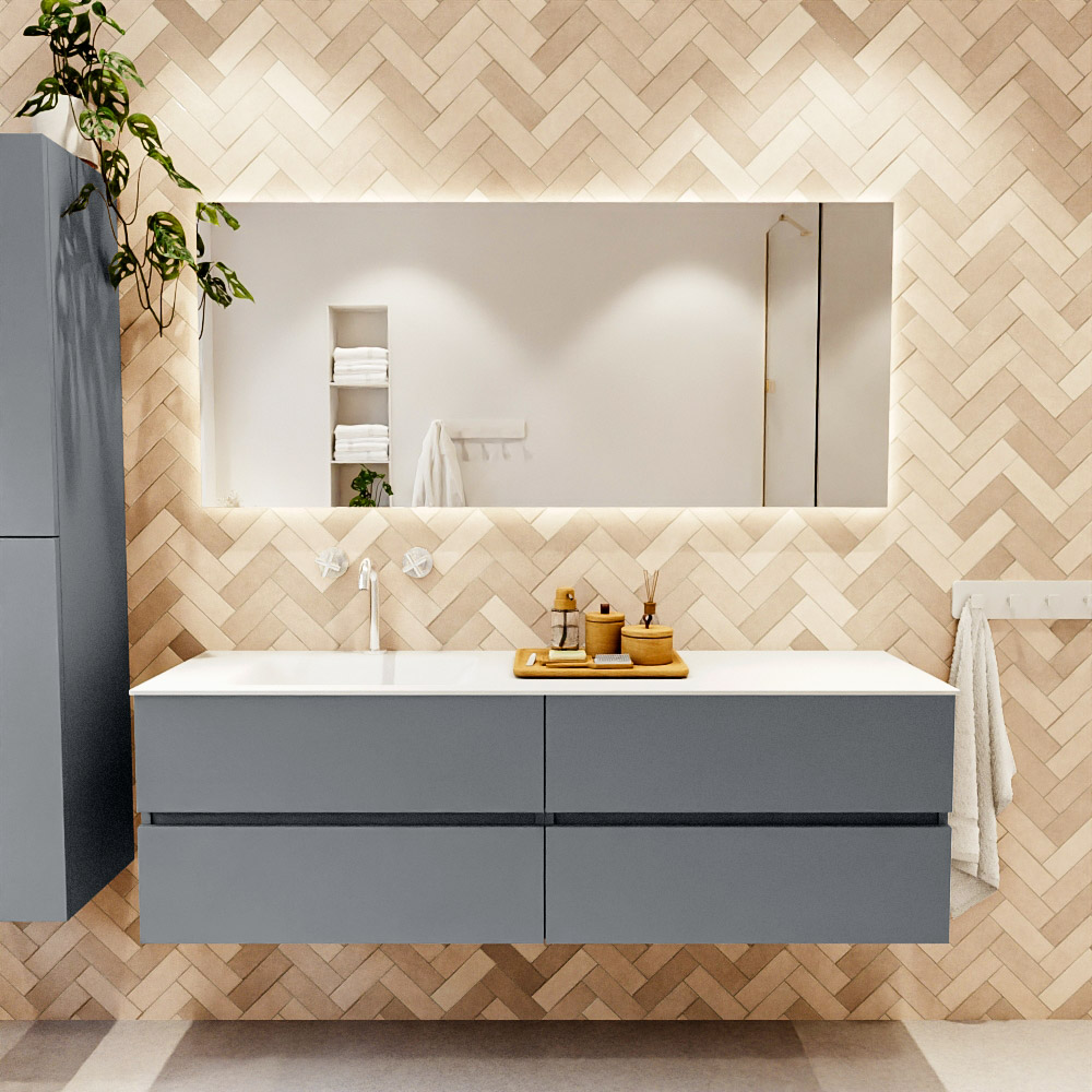 MONDIAZ VICA 160cm mueble de baño Plata 4 cajones. Lavabo CLOUD Izquierda 1 orificio, color Talc. 2 color Talc.
