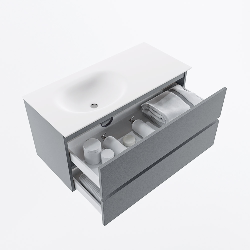 MONDIAZ VICA 100cm mueble de baño Plata 2 cajones. Lavabo MOON Izquierda 1 orificio, color Talc. 7 MONDIAZ VICA 100cm mueble de baño Plata 2 cajones. Lavabo MOON Izquierda 1 orificio, color Talc. - Imagen 7