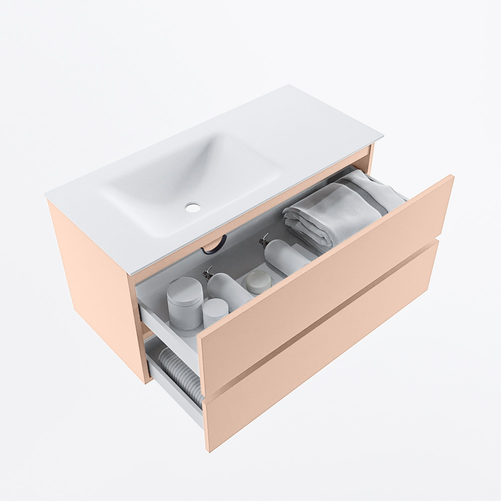 MONDIAZ VICA 100cm mueble de baño Rosee 2 cajones. Lavabo CLOUD Izquierda 1 orificio, color Talc. 7 MONDIAZ VICA 100cm mueble de baño Rosee 2 cajones. Lavabo CLOUD Izquierda 1 orificio, color Talc. - Imagen 7