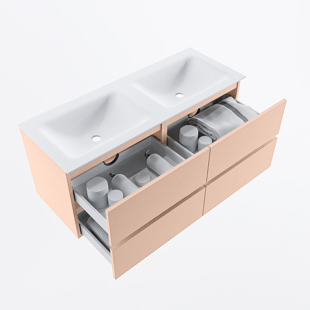 MONDIAZ VICA 120cm mueble de baño Rosee 4 cajones. Lavabo CLOUD Doble sin orificio, color Talc. 7 MONDIAZ VICA 120cm mueble de baño Rosee 4 cajones. Lavabo CLOUD Doble sin orificio, color Talc. - Imagen 7
