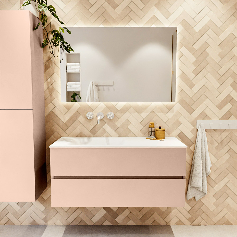 MONDIAZ VICA 110cm mueble de baño Rosee 2 cajones. Lavabo CLOUD Izquierda sin orificio, color Talc. 2 color Talc.