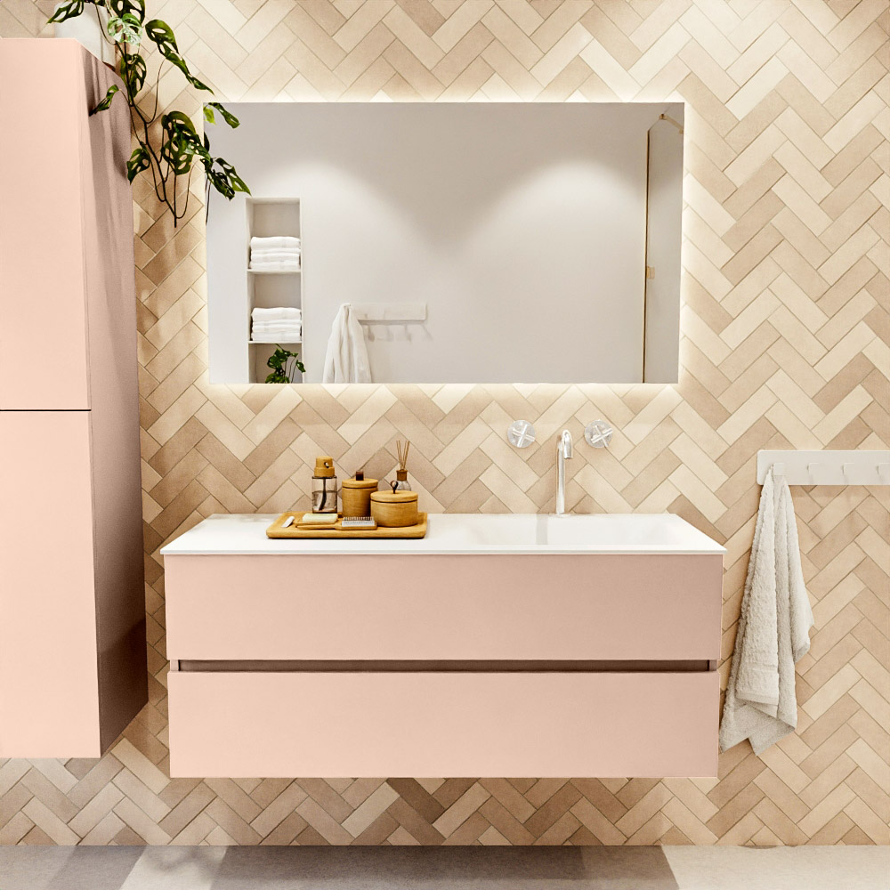 MONDIAZ VICA 120cm mueble de baño Rosee 2 cajones. Lavabo CLOUD Derecho 1 orificio, color Talc. 2 color Talc.