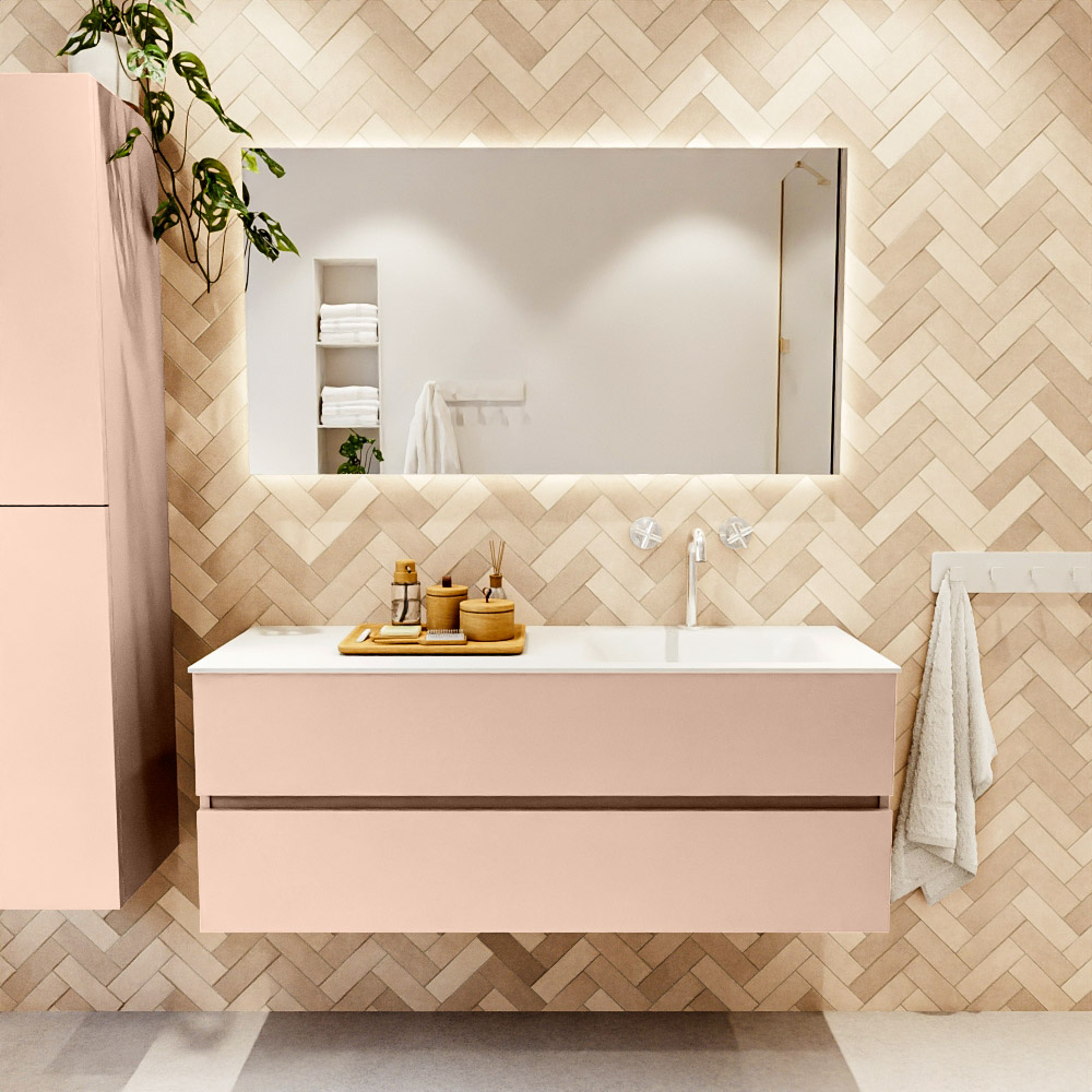 MONDIAZ VICA 130cm mueble de baño Rosee 2 cajones. Lavabo CLOUD Derecho 1 orificio, color Talc. 2 color Talc.