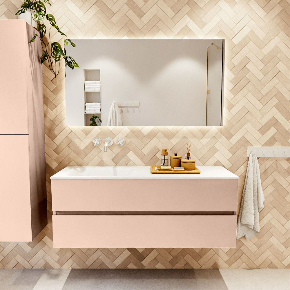 MONDIAZ VICA 130cm mueble de baño Rosee 2 cajones. Lavabo CLOUD Izquierda sin orificio, color Talc. 2 color Talc.