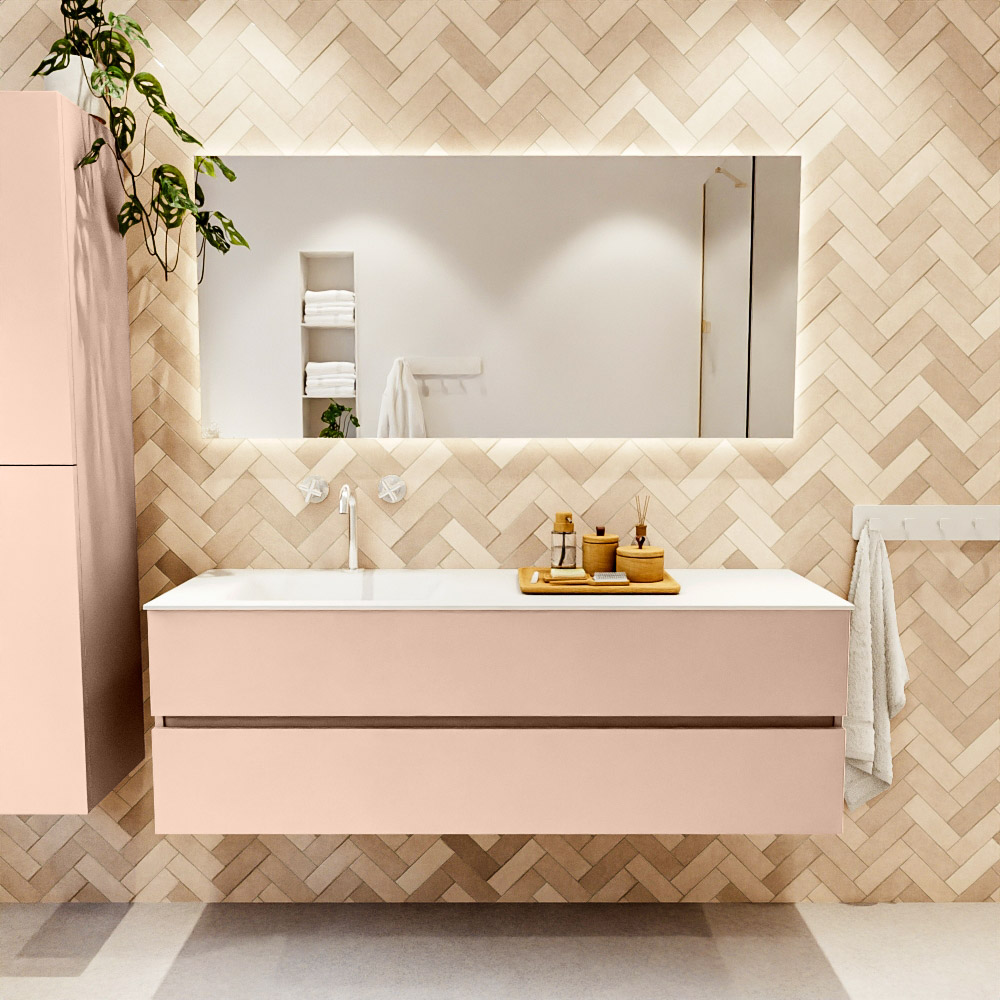 MONDIAZ VICA 150cm mueble de baño Rosee 2 cajones. Lavabo CLOUD Izquierda 1 orificio, color Talc. 2 color Talc.
