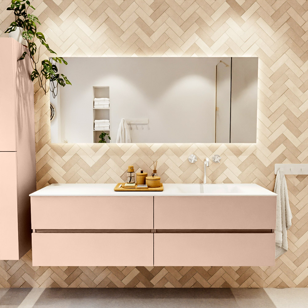 MONDIAZ VICA 170cm mueble de baño Rosee 4 cajones. Lavabo CLOUD Derecho 1 orificio, color Talc. 2 color Talc.