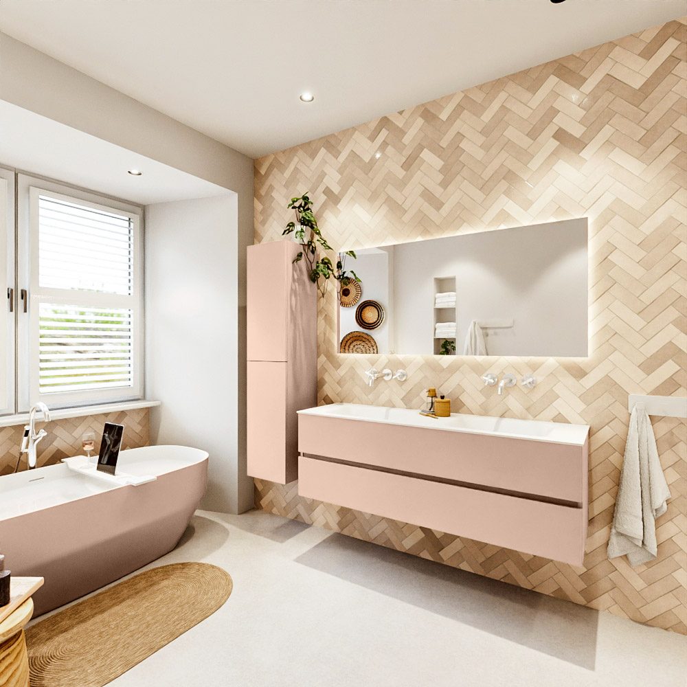 MONDIAZ VICA 150cm mueble de baño Rosee 2 cajones. Lavabo CLOUD Doble sin orificio, color Talc. 4 MONDIAZ VICA 150cm mueble de baño Rosee 2 cajones. Lavabo CLOUD Doble sin orificio, color Talc. - Imagen 4
