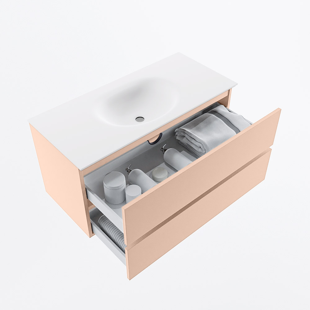 MONDIAZ VICA 100cm mueble de baño Rosee 2 cajones. Lavabo MOON Centro sin orificio, color Talc. 7 MONDIAZ VICA 100cm mueble de baño Rosee 2 cajones. Lavabo MOON Centro sin orificio, color Talc. - Imagen 7