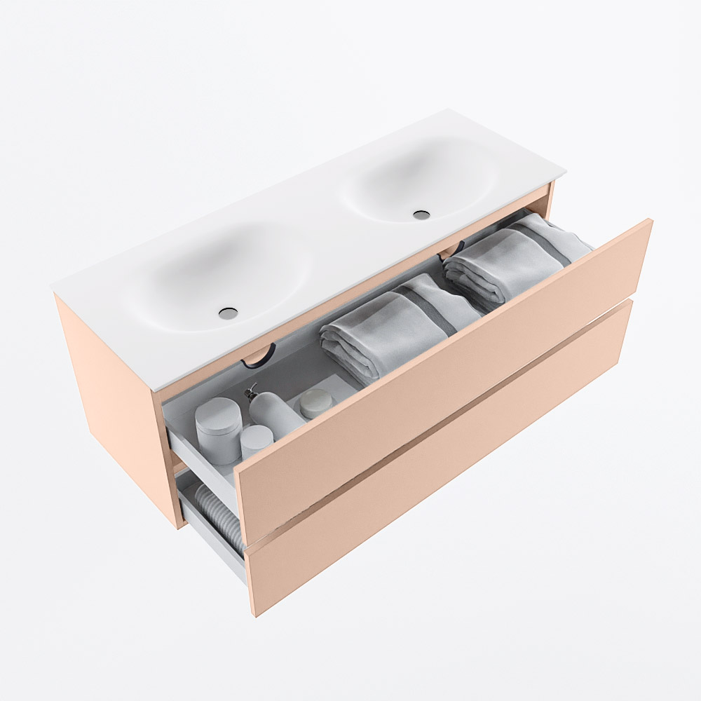MONDIAZ VICA 130cm mueble de baño Rosee 2 cajones. Lavabo MOON Doble sin orificio, color Talc. 7 MONDIAZ VICA 130cm mueble de baño Rosee 2 cajones. Lavabo MOON Doble sin orificio, color Talc. - Imagen 7
