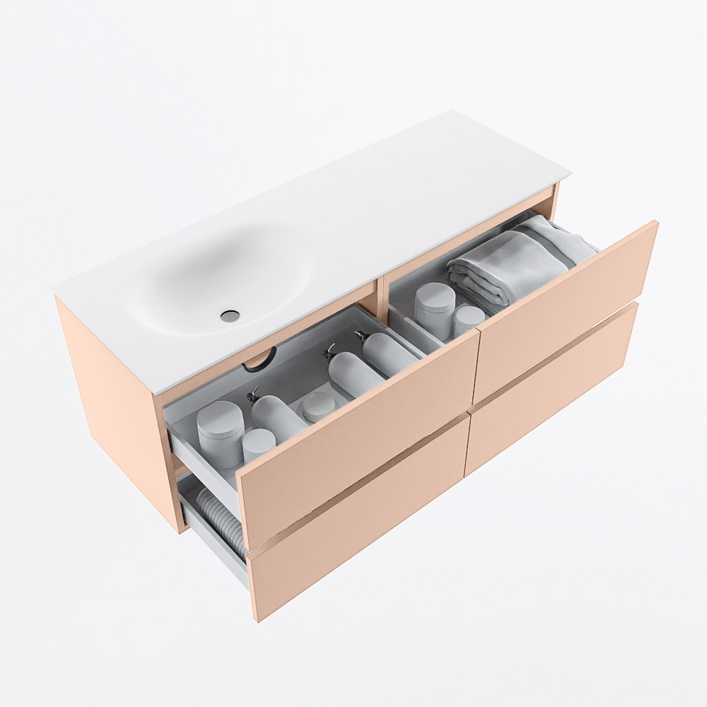 MONDIAZ VICA 130cm mueble de baño Rosee 4 cajones. Lavabo MOON Izquierda 1 orificio, color Talc. 7 MONDIAZ VICA 130cm mueble de baño Rosee 4 cajones. Lavabo MOON Izquierda 1 orificio, color Talc. - Imagen 7