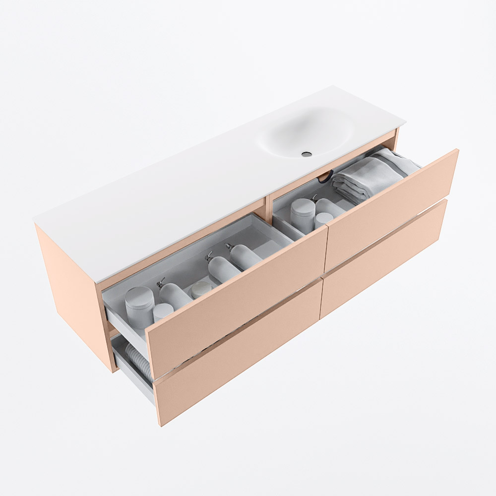MONDIAZ VICA 160cm mueble de baño Rosee 4 cajones. Lavabo MOON Derecho 1 orificio, color Talc. 7 MONDIAZ VICA 160cm mueble de baño Rosee 4 cajones. Lavabo MOON Derecho 1 orificio, color Talc. - Imagen 7