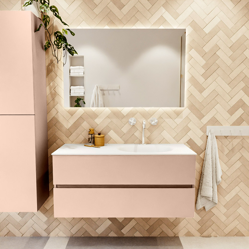 MONDIAZ VICA 110cm mueble de baño Rosee 2 cajones. Lavabo MOON Derecho 1 orificio, color Talc. 2 color Talc.
