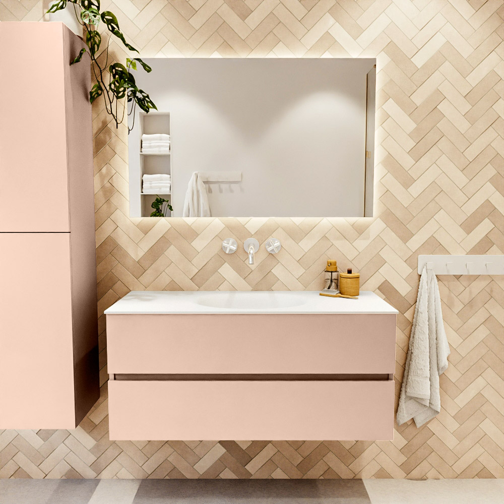 MONDIAZ VICA 110cm mueble de baño Rosee 2 cajones. Lavabo MOON Centro sin orificio, color Talc. 2 color Talc.