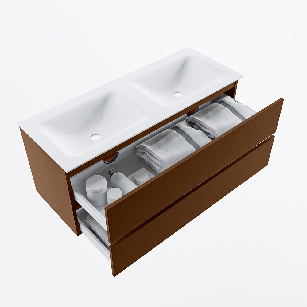 MONDIAZ VICA 120cm mueble de baño Rust 2 cajones. Lavabo CLOUD Doble 2 orificios, color Talc. 7 MONDIAZ VICA 120cm mueble de baño Rust 2 cajones. Lavabo CLOUD Doble 2 orificios, color Talc. - Imagen 7
