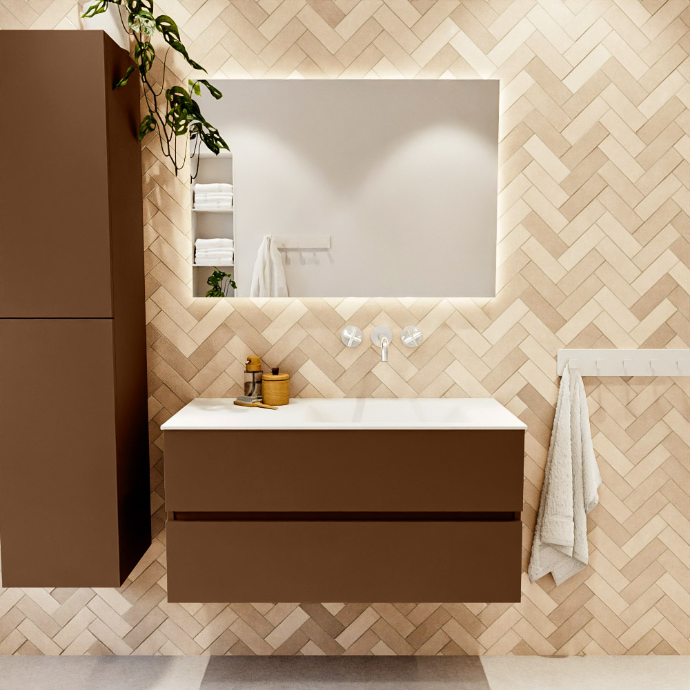 MONDIAZ VICA 100cm mueble de baño Rust 2 cajones. Lavabo CLOUD Derecho sin orificio, color Talc. 2 color Talc.