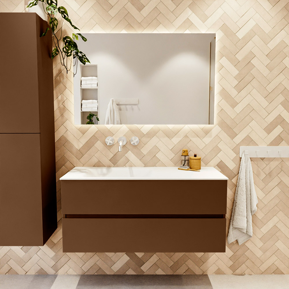 MONDIAZ VICA 110cm mueble de baño Rust 2 cajones. Lavabo CLOUD Izquierda sin orificio, color Talc. 2 color Talc.