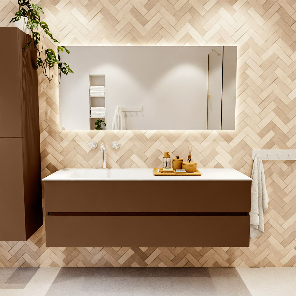 MONDIAZ VICA 150cm mueble de baño Rust 2 cajones. Lavabo CLOUD Izquierda 1 orificio, color Talc. 2 color Talc.