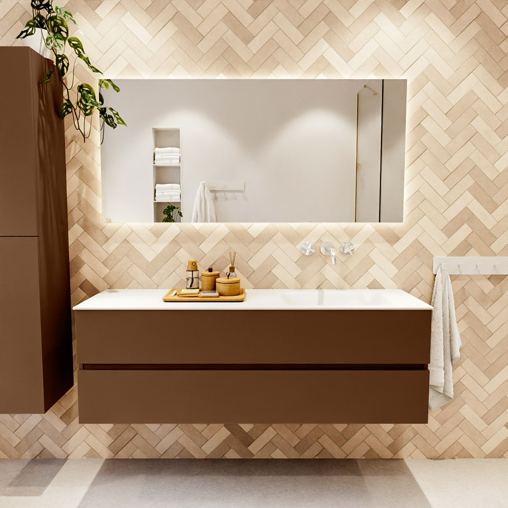 MONDIAZ VICA 150cm mueble de baño Rust 2 cajones. Lavabo CLOUD Derecho sin orificio, color Talc. 2 color Talc.