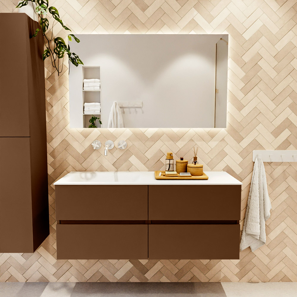 MONDIAZ VICA 120cm mueble de baño Rust 4 cajones. Lavabo CLOUD Izquierda sin orificio, color Talc. 2 color Talc.