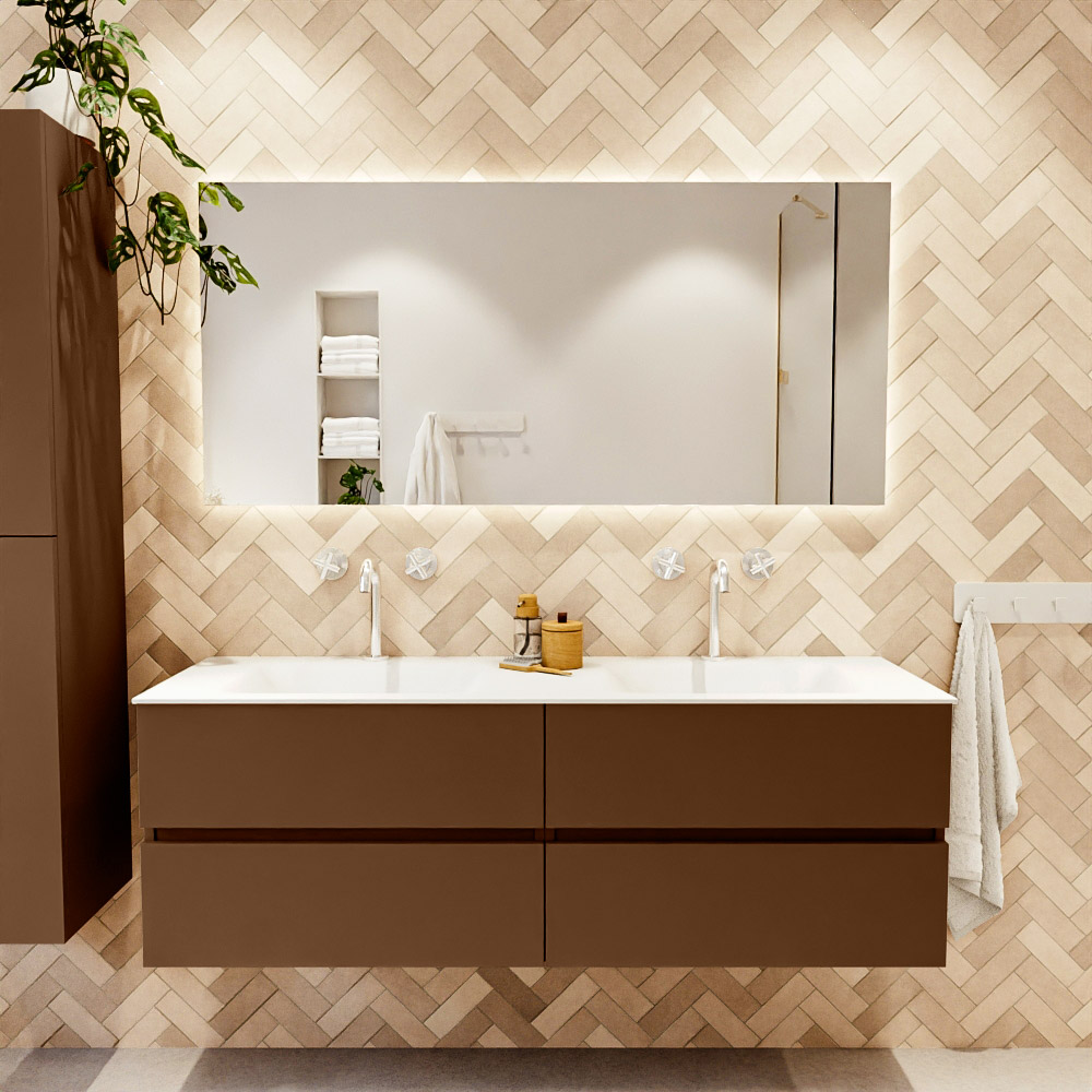 MONDIAZ VICA 150cm mueble de baño Rust 4 cajones. Lavabo CLOUD Doble 2 orificios, color Talc. 2 color Talc.
