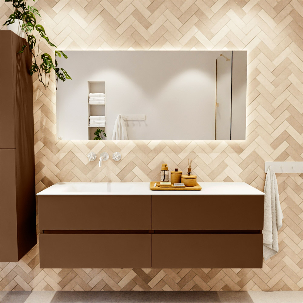 MONDIAZ VICA 150cm mueble de baño Rust 4 cajones. Lavabo CLOUD Izquierda sin orificio, color Talc. 2 color Talc.