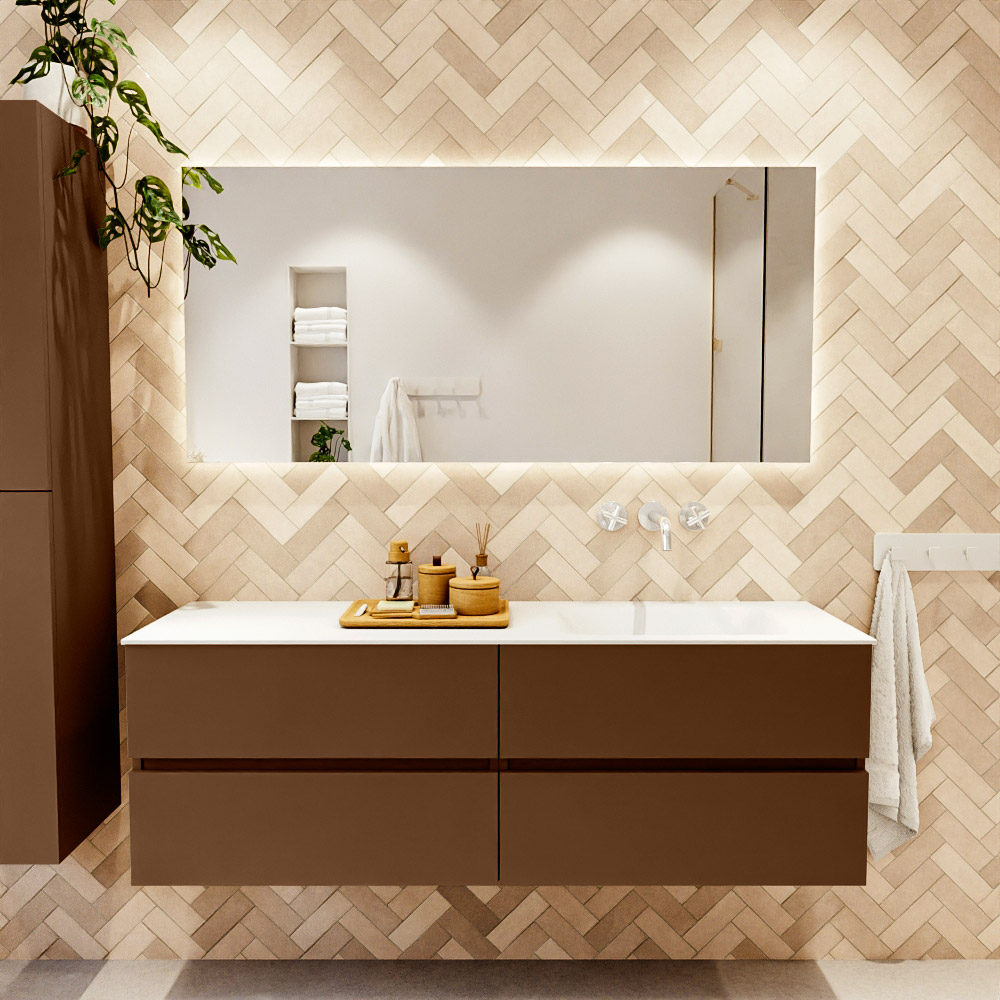 MONDIAZ VICA 150cm mueble de baño Rust 4 cajones. Lavabo CLOUD Derecho sin orificio, color Talc. 2 color Talc.