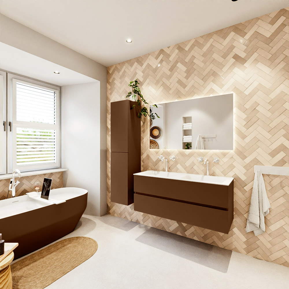 MONDIAZ VICA 120cm mueble de baño Rust 2 cajones. Lavabo CLOUD Doble 2 orificios, color Talc. 4 MONDIAZ VICA 120cm mueble de baño Rust 2 cajones. Lavabo CLOUD Doble 2 orificios, color Talc. - Imagen 4