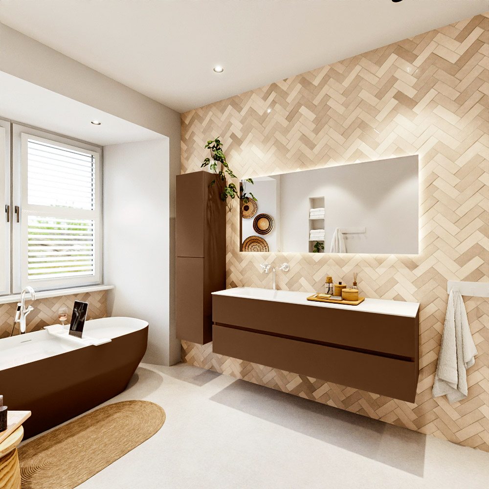 MONDIAZ VICA 150cm mueble de baño Rust 2 cajones. Lavabo CLOUD Izquierda 1 orificio, color Talc. 4 MONDIAZ VICA 150cm mueble de baño Rust 2 cajones. Lavabo CLOUD Izquierda 1 orificio, color Talc. - Imagen 4