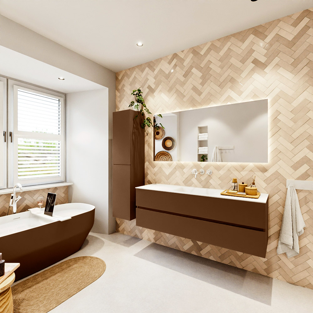 MONDIAZ VICA 150cm mueble de baño Rust 2 cajones. Lavabo CLOUD Centro sin orificio, color Talc. 4 MONDIAZ VICA 150cm mueble de baño Rust 2 cajones. Lavabo CLOUD Centro sin orificio, color Talc. - Imagen 4