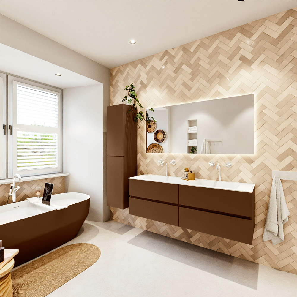 MONDIAZ VICA 150cm mueble de baño Rust 4 cajones. Lavabo CLOUD Doble 2 orificios, color Talc. 4 MONDIAZ VICA 150cm mueble de baño Rust 4 cajones. Lavabo CLOUD Doble 2 orificios, color Talc. - Imagen 4