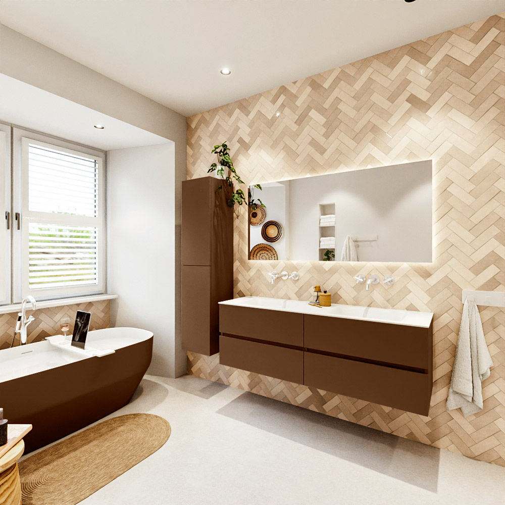 MONDIAZ VICA 150cm mueble de baño Rust 4 cajones. Lavabo CLOUD Doble sin orificio, color Talc. 4 MONDIAZ VICA 150cm mueble de baño Rust 4 cajones. Lavabo CLOUD Doble sin orificio, color Talc. - Imagen 4
