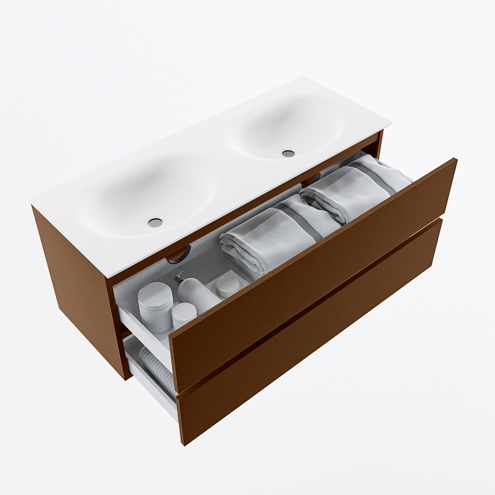 MONDIAZ VICA 120cm mueble de baño Rust 2 cajones. Lavabo MOON Doble sin orificio, color Talc. 7 MONDIAZ VICA 120cm mueble de baño Rust 2 cajones. Lavabo MOON Doble sin orificio, color Talc. - Imagen 7