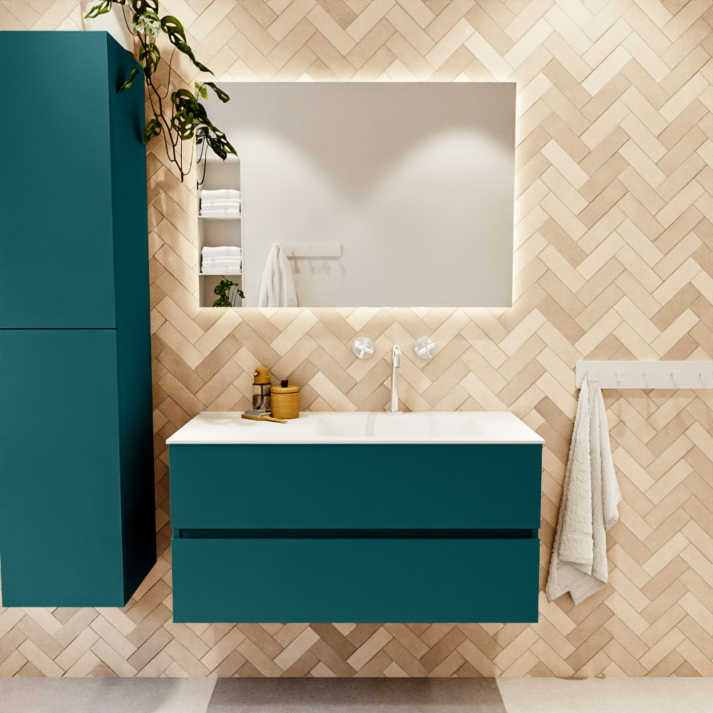 MONDIAZ VICA 100cm mueble de baño Smag 2 cajones. Lavabo CLOUD Derecho 1 orificio, color Talc. 2 color Talc.