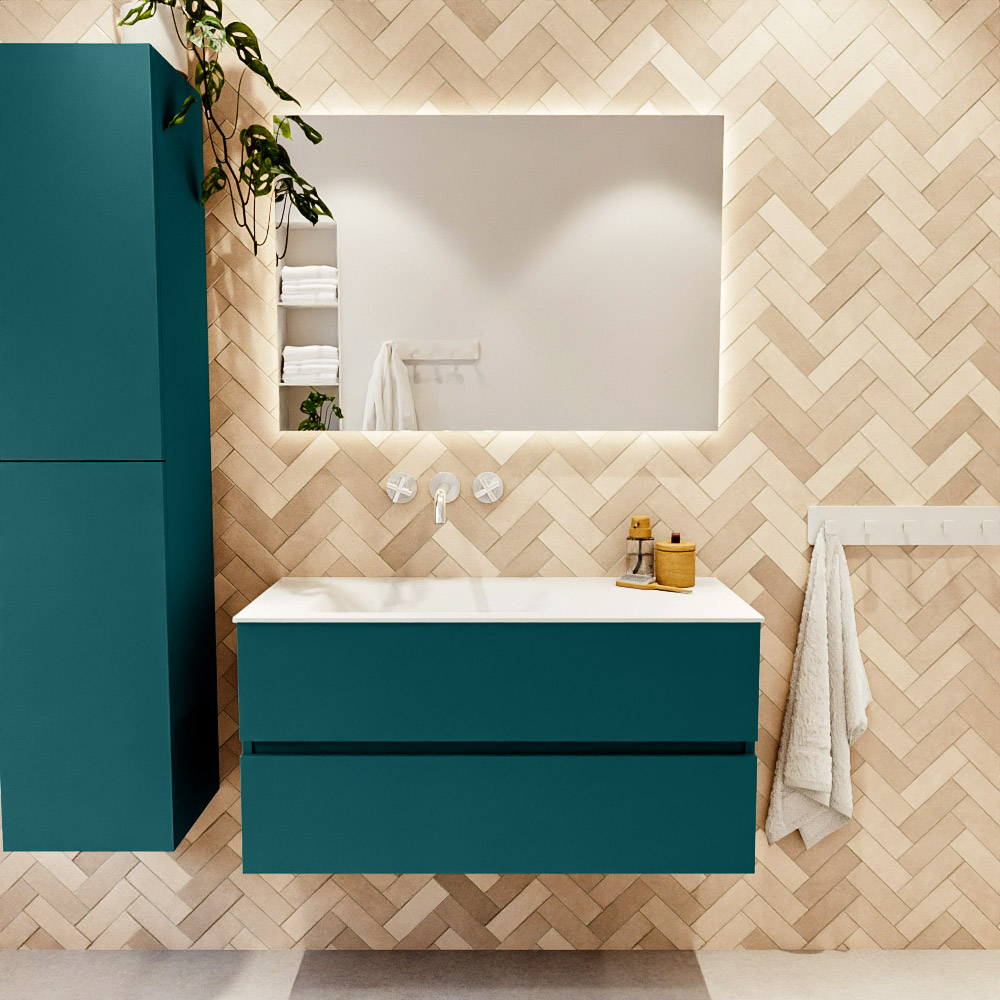 MONDIAZ VICA 100cm mueble de baño Smag 2 cajones. Lavabo CLOUD Izquierda sin orificio, color Talc. 2 color Talc.
